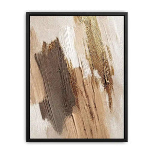 Neutral gold abstract canvas art with textured brush strokes for bedroom decor.
