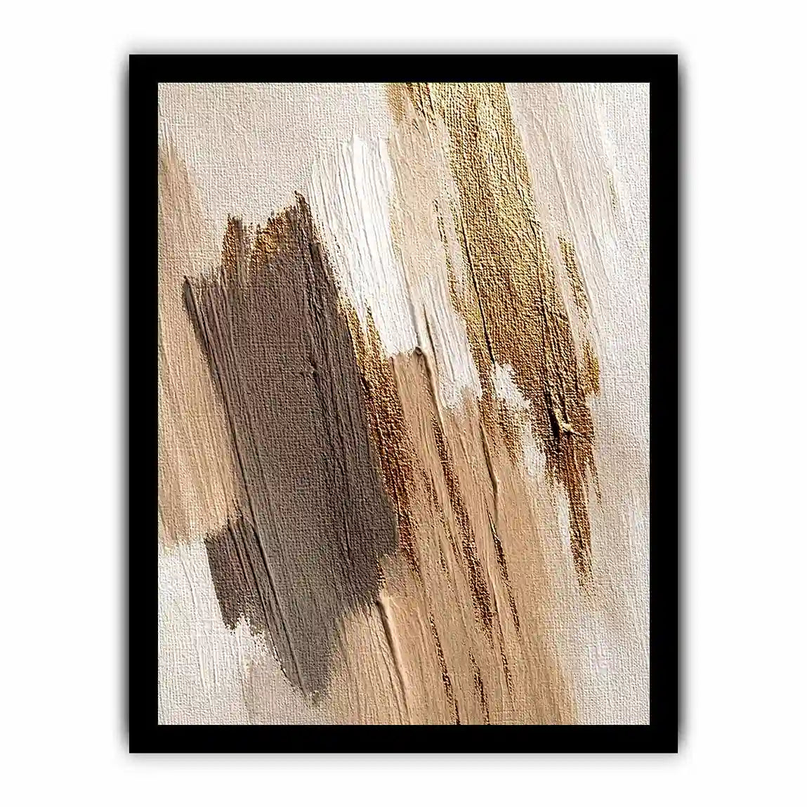 Neutral gold abstract canvas art with textured brush strokes for bedroom decor.