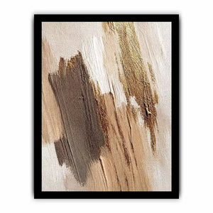 Neutral gold abstract canvas art with textured brush strokes for bedroom decor.