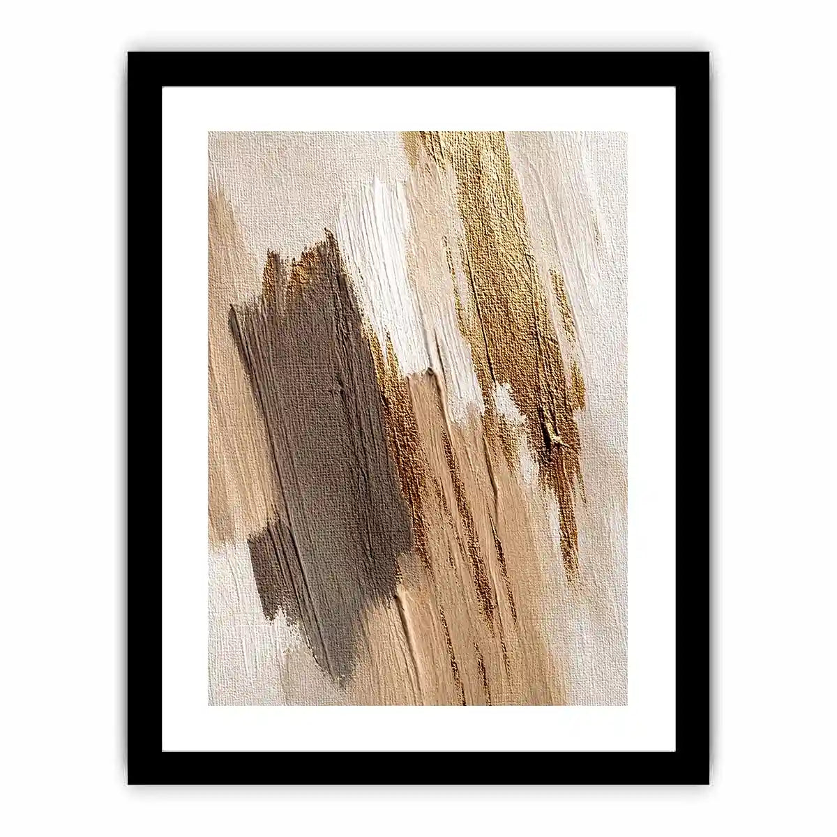 Neutral gold abstract canvas art with textured brush strokes for bedroom decor.