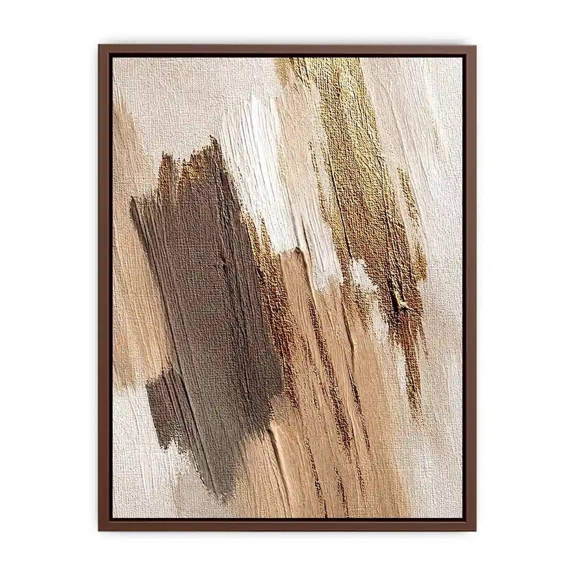 Neutral gold abstract canvas art with textured brush strokes for bedroom decor.