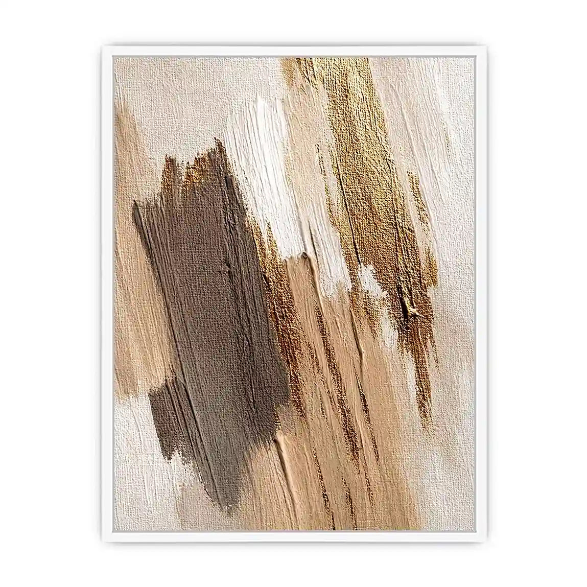 Neutral gold abstract canvas art with textured brush strokes for bedroom decor.
