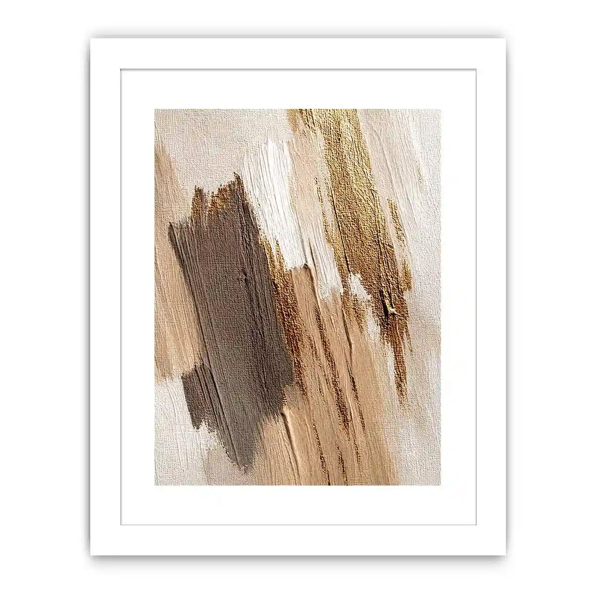 Neutral gold abstract canvas art with textured brush strokes for bedroom decor.