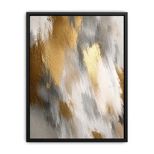 Soft neutral abstract canvas art with beige and gold texture for bedroom wall decor.