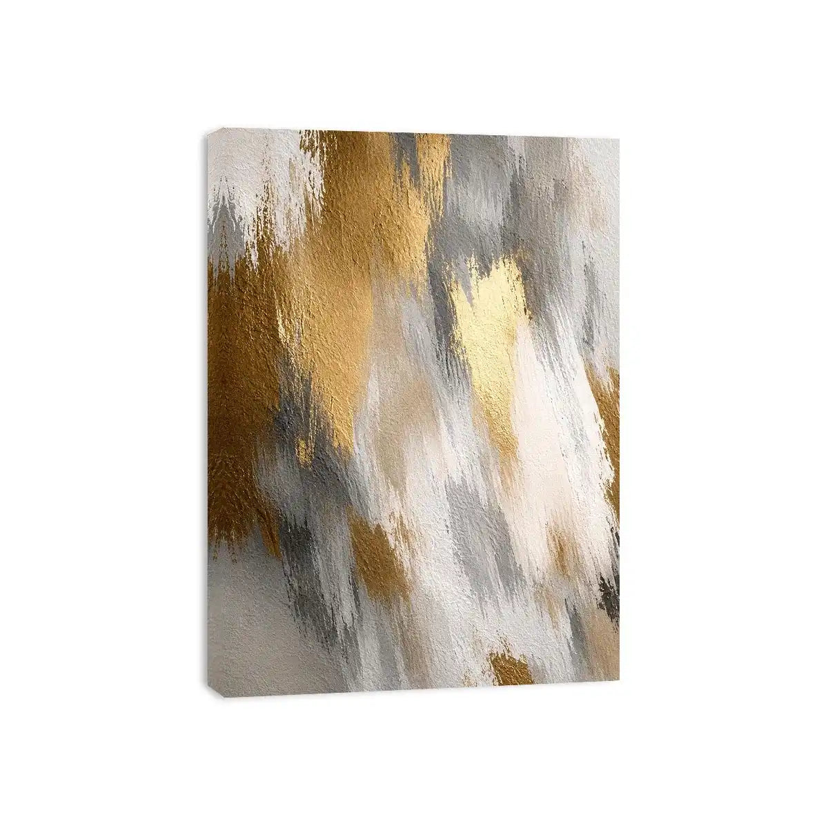 Soft neutral abstract canvas art with beige and gold texture for bedroom wall decor.