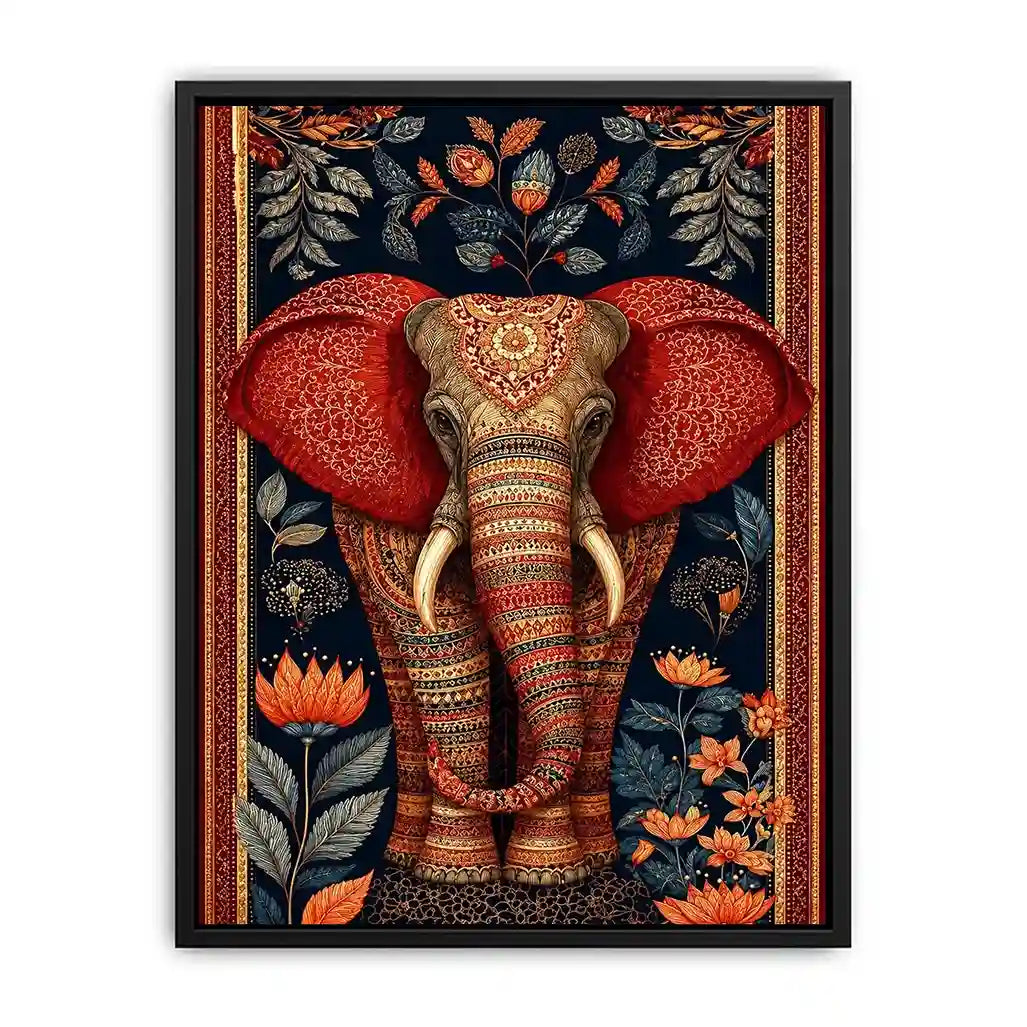 Ornate elephant floral canvas art for luxury living room decor.