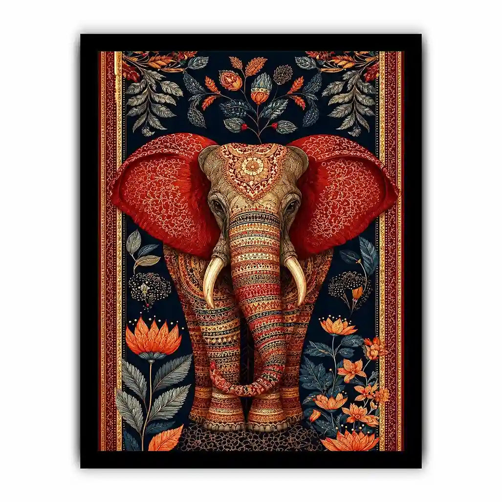 Ornate elephant floral canvas art for luxury living room decor.