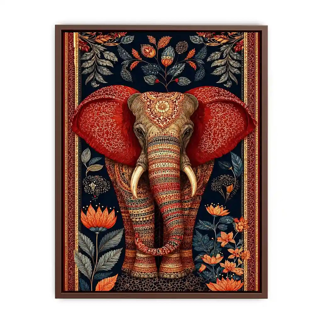 Ornate elephant floral canvas art for luxury living room decor.