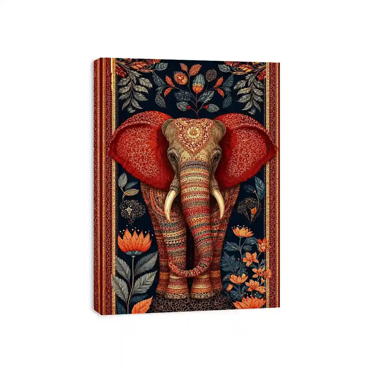 Ornate elephant floral canvas art for luxury living room decor.