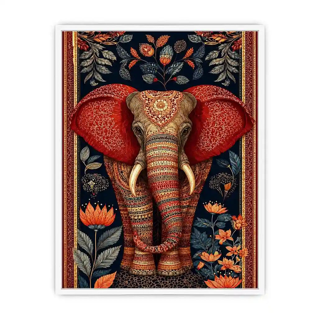 Ornate elephant floral canvas art for luxury living room decor.