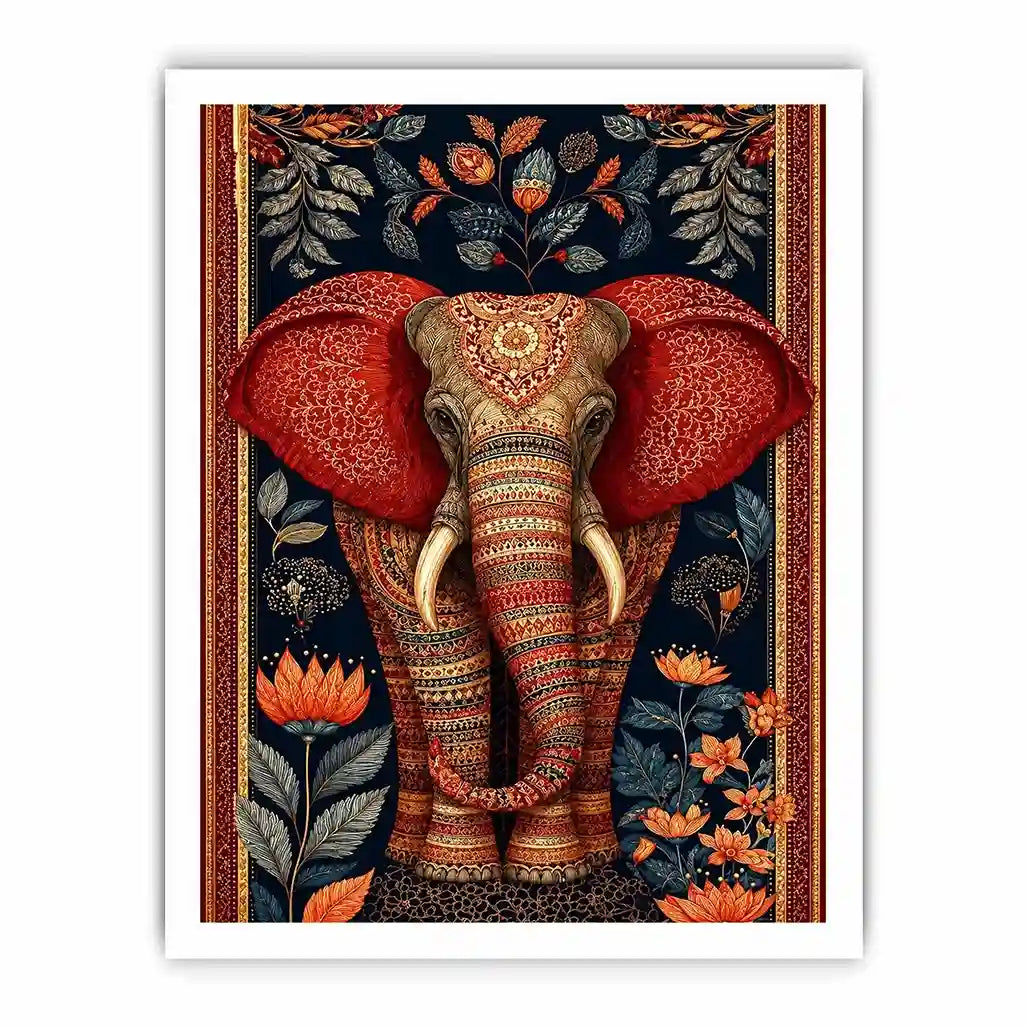 Ornate elephant floral canvas art for luxury living room decor.