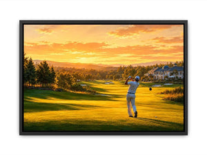 Golden golf course canvas art for modern office or living room decor.