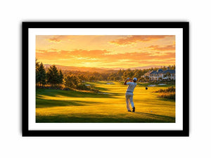 Golden golf course canvas art for modern office or living room decor.