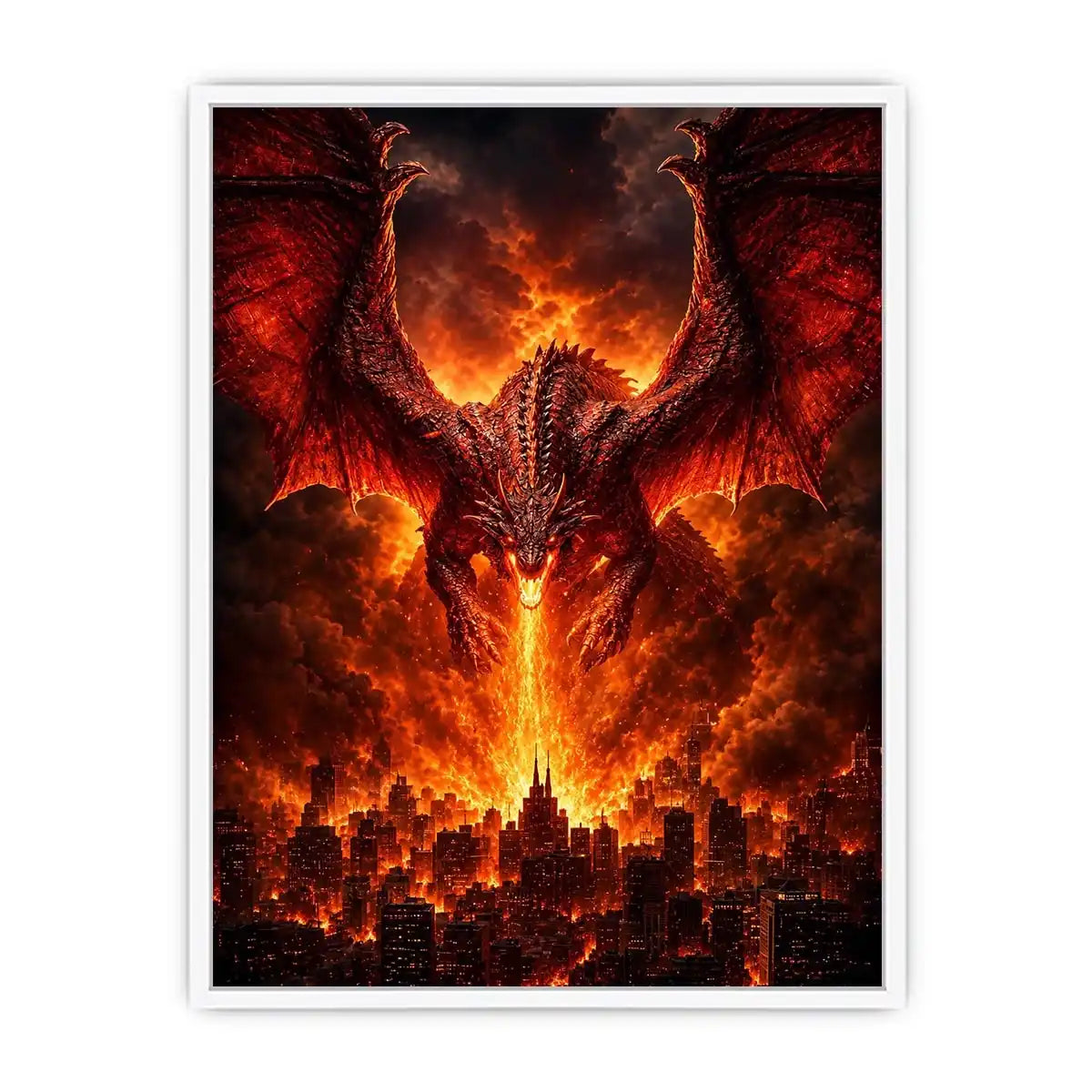 Fiery dragon fantasy canvas art for bold office or game room decor.