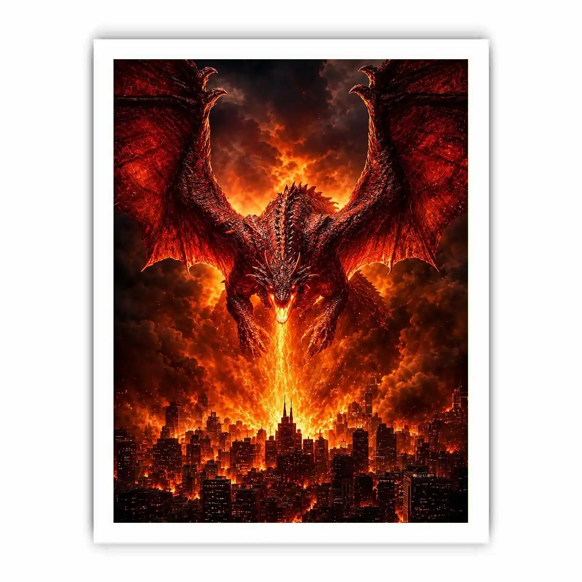 Fiery dragon fantasy canvas art for bold office or game room decor.