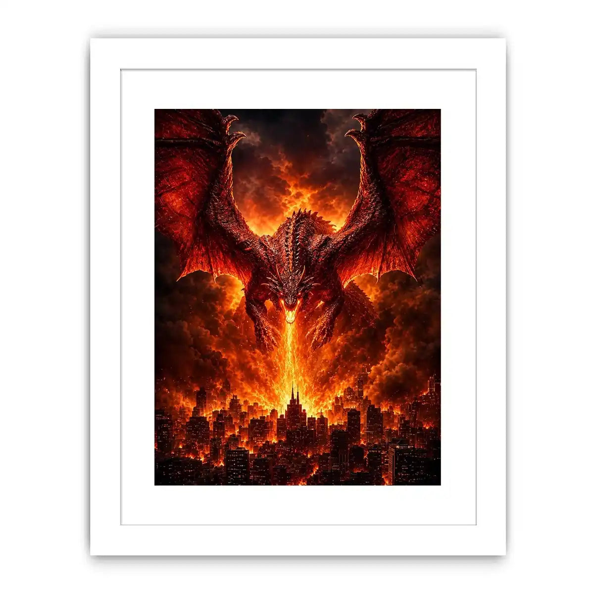 Fiery dragon fantasy canvas art for bold office or game room decor.
