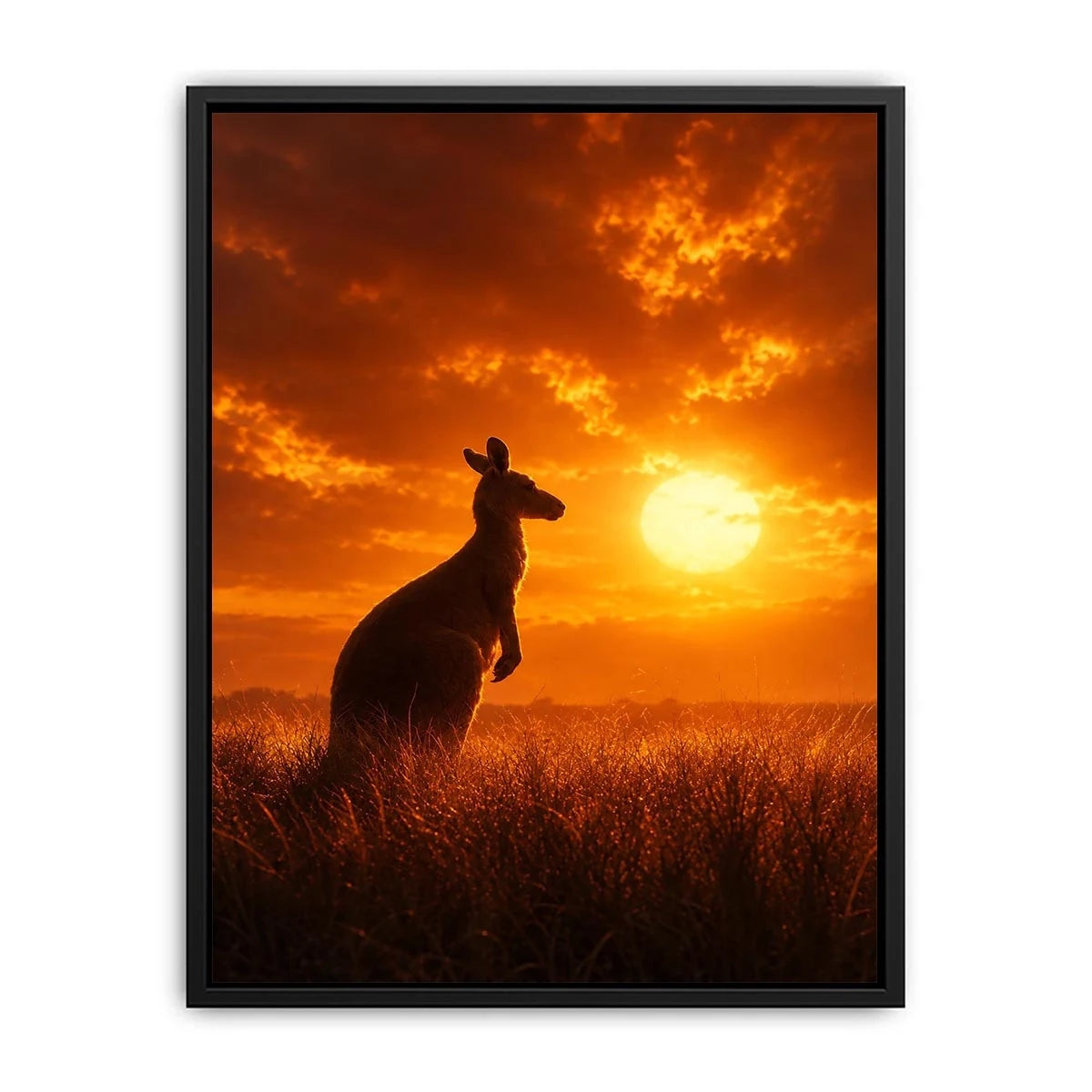 Kangaroo sunset canvas art for warm bedroom or hallway decor.