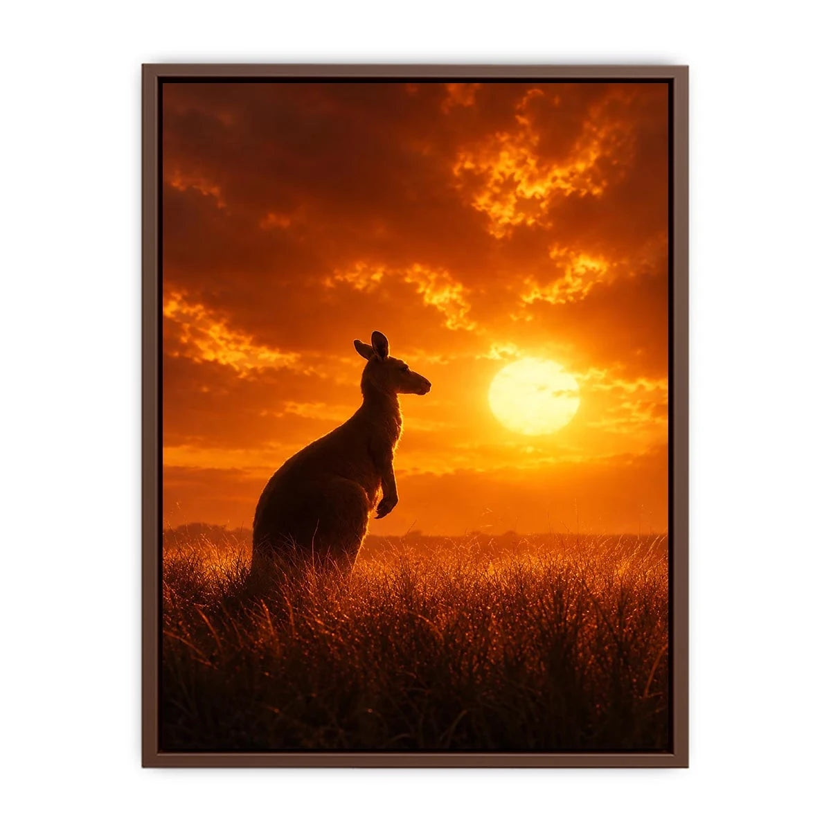 Kangaroo sunset canvas art for warm bedroom or hallway decor.