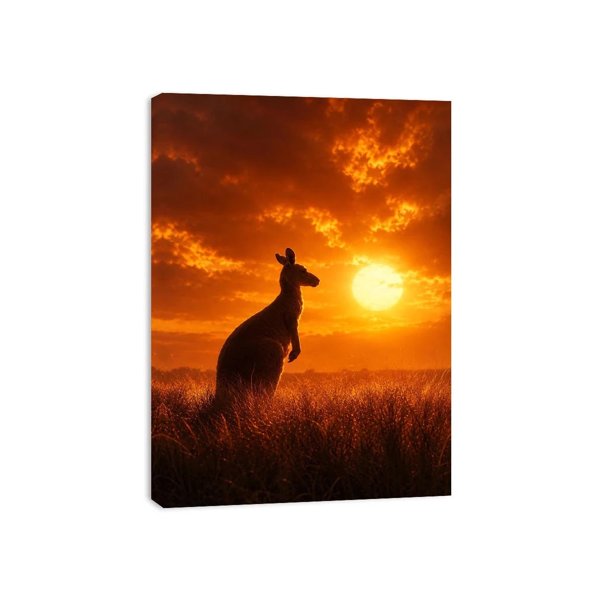 Kangaroo sunset canvas art for warm bedroom or hallway decor.