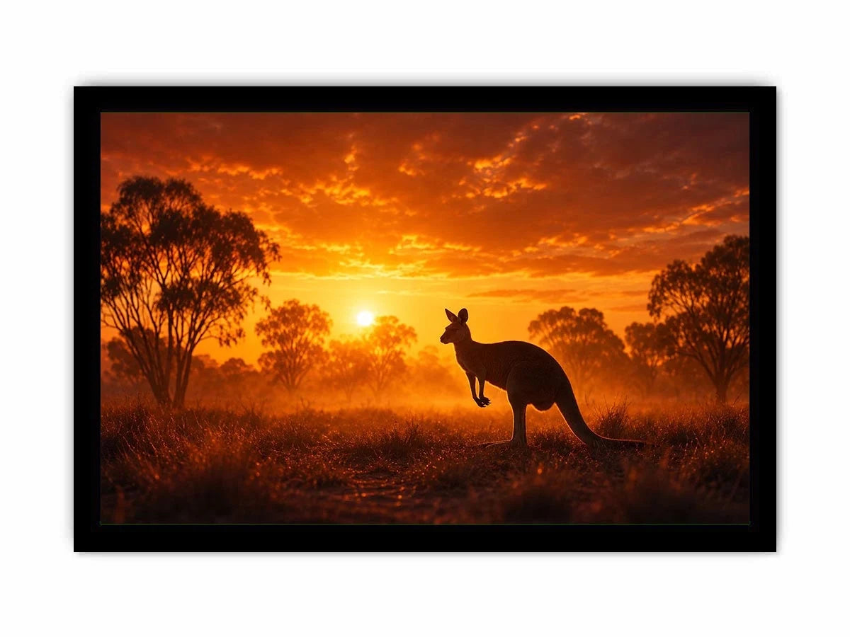 Kangaroo outback sunset canvas art for warm living room decor.