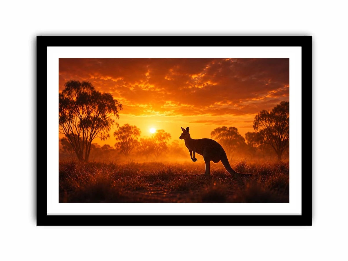 Kangaroo outback sunset canvas art for warm living room decor.