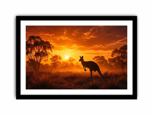 Kangaroo outback sunset canvas art for warm living room decor.