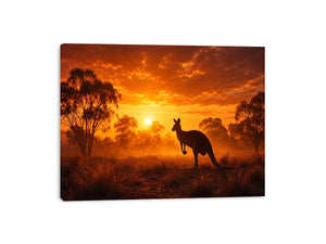 Kangaroo outback sunset canvas art for warm living room decor.