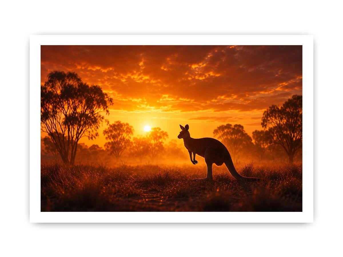 Kangaroo outback sunset canvas art for warm living room decor.