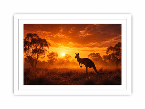Kangaroo outback sunset canvas art for warm living room decor.