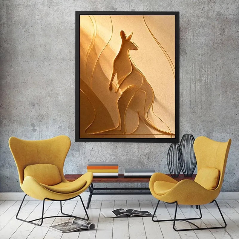 Minimal kangaroo line art canvas for neutral bedroom decor.