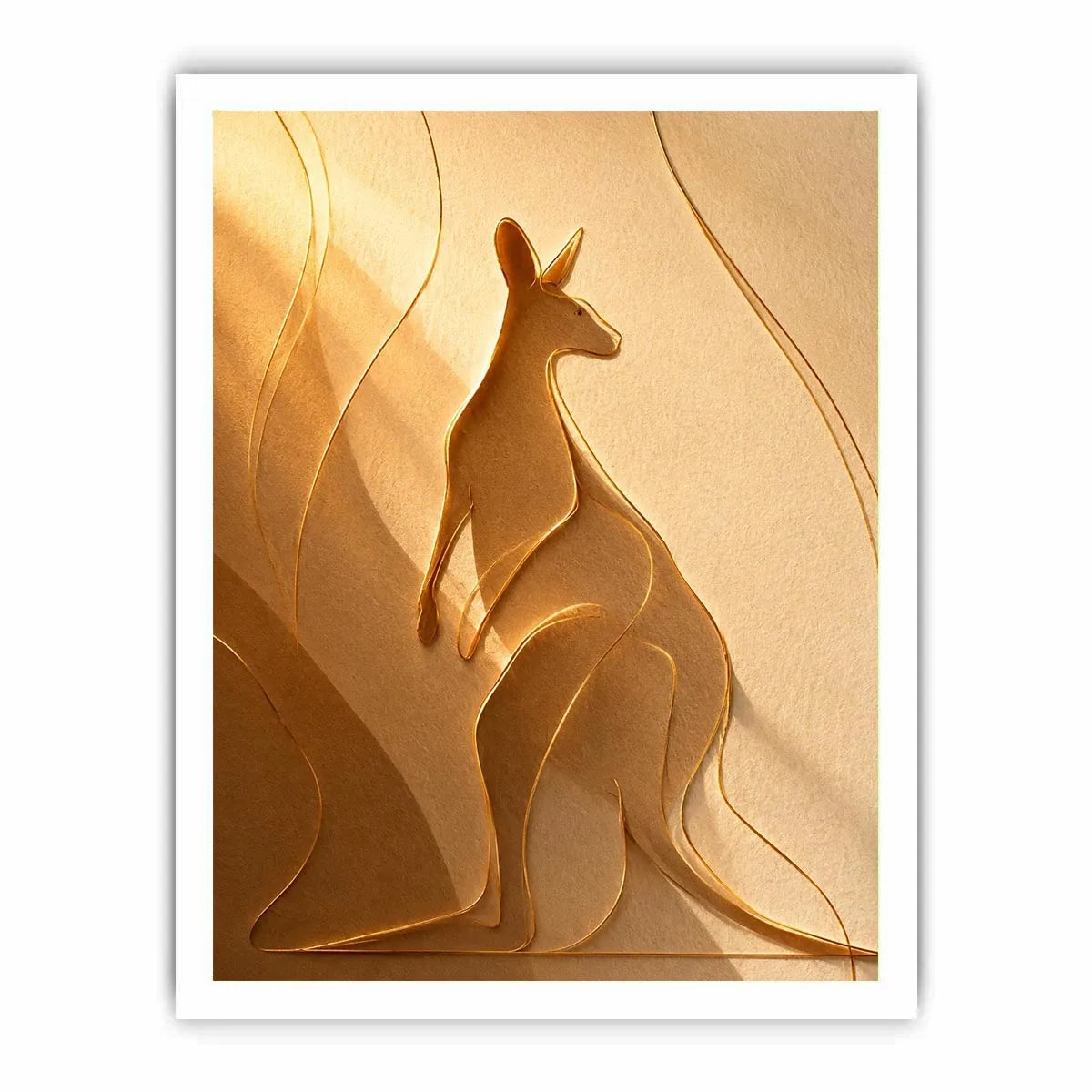 Minimal kangaroo line art canvas for neutral bedroom decor.