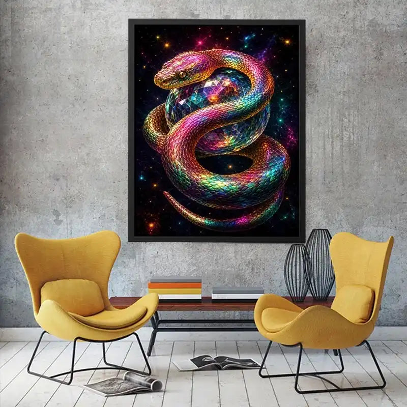 Colorful fantasy snake canvas art for bold creative room decor.