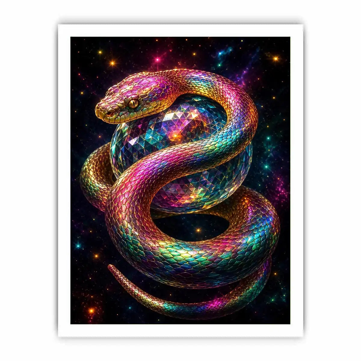 Colorful fantasy snake canvas art for bold creative room decor.