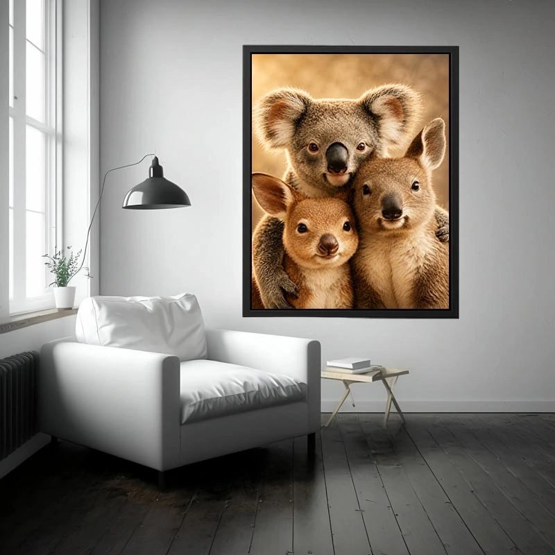 Koala and kangaroo canvas art for soft nursery room decor.