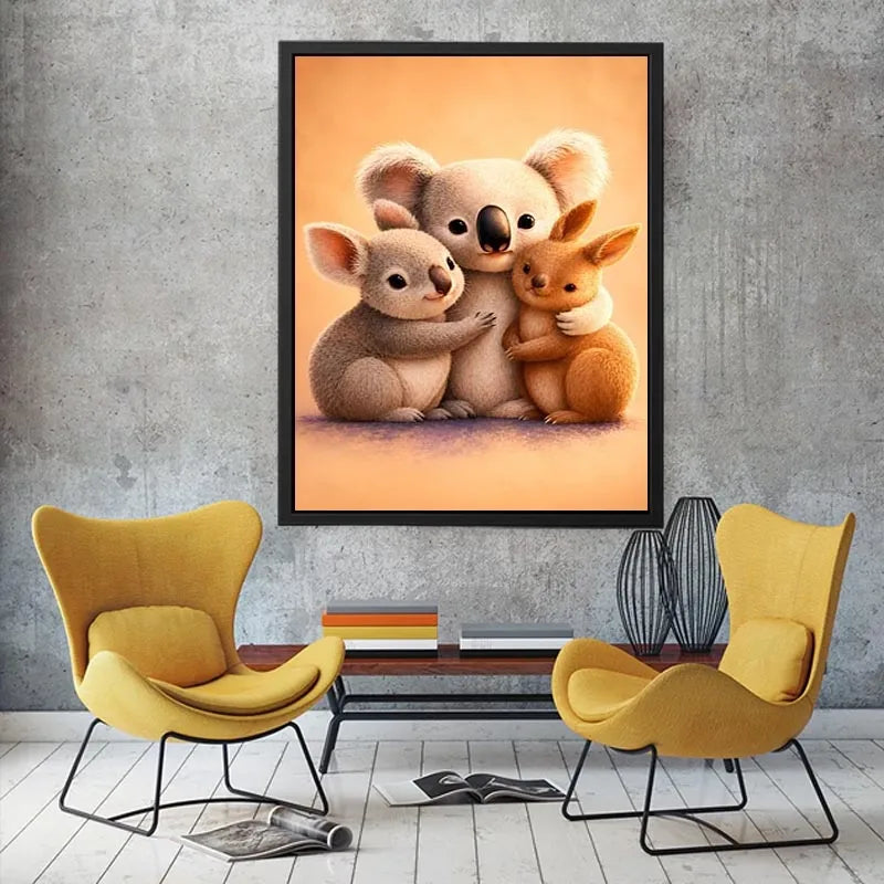 Cute koala and kangaroo canvas art for nursery or kids room decor.
