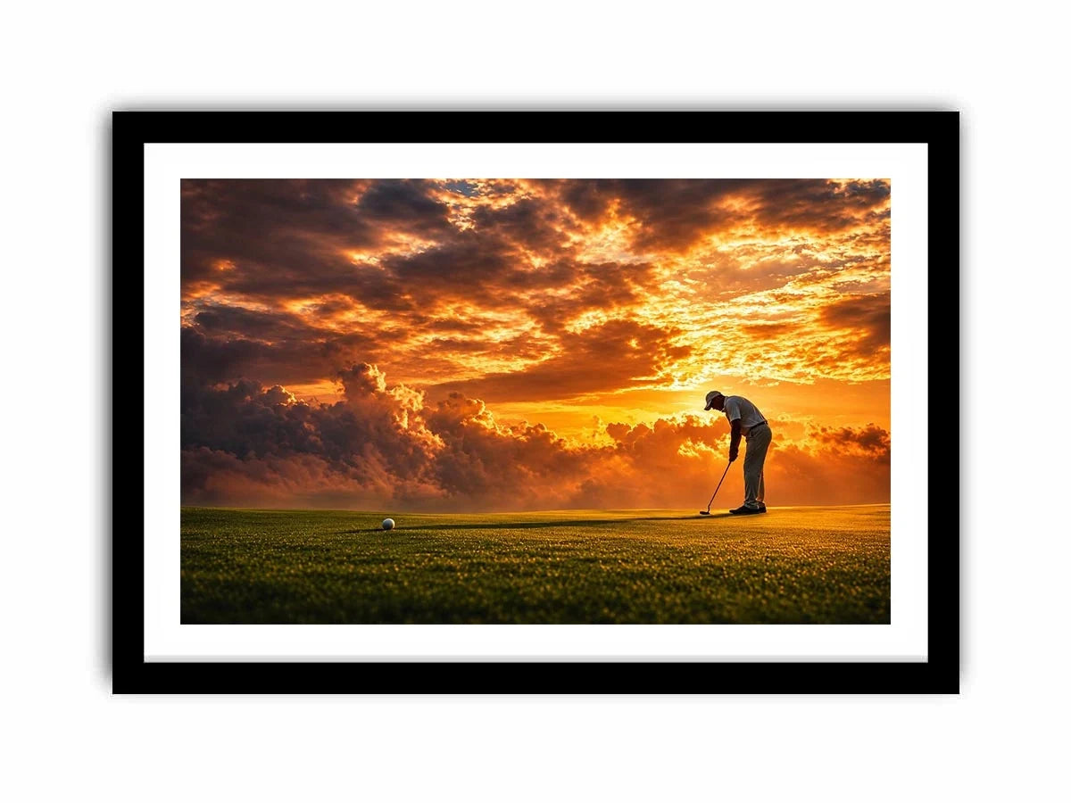 Golf sunset canvas art for office, mancave, or living room decor.