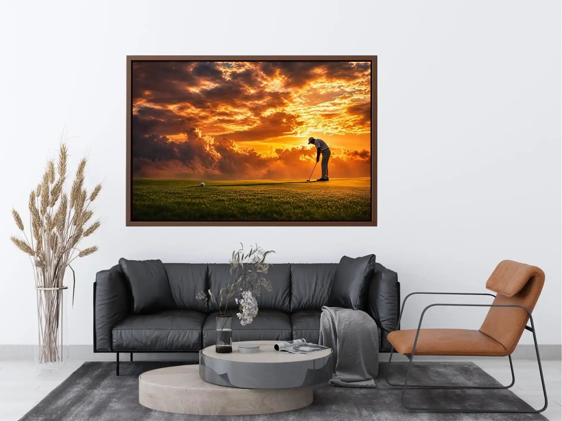 Golf sunset canvas art for office, mancave, or living room decor.