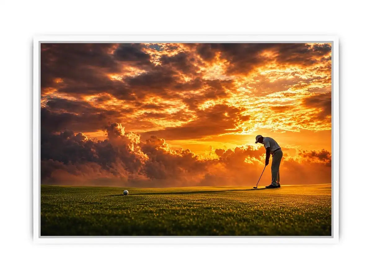 Golf sunset canvas art for office, mancave, or living room decor.