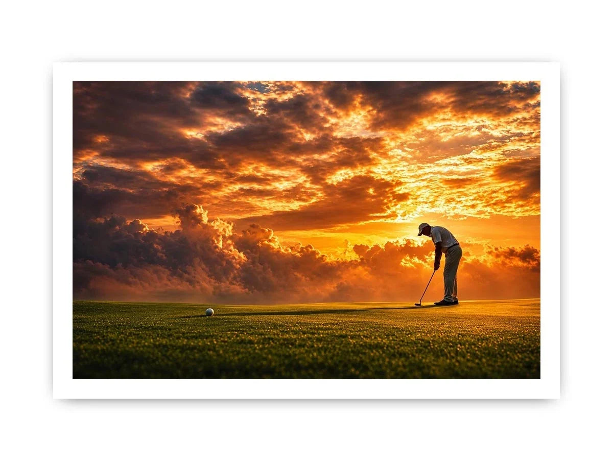 Golf sunset canvas art for office, mancave, or living room decor.