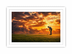 Golf sunset canvas art for office, mancave, or living room decor.