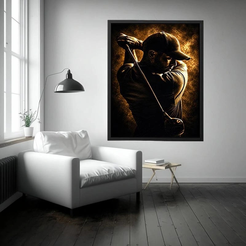 Moody golfer canvas art for office, mancave, or sports room decor.