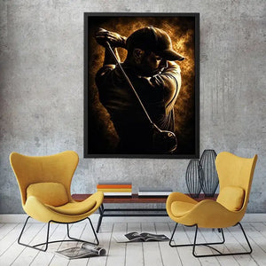 Moody golfer canvas art for office, mancave, or sports room decor.
