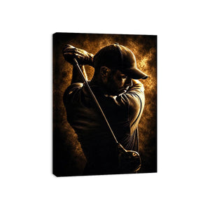 Moody golfer canvas art for office, mancave, or sports room decor.