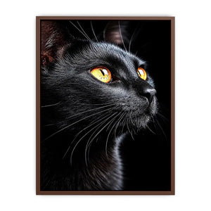 Black cat portrait canvas art with amber eyes for modern room decor.
