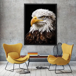 Bald eagle portrait canvas art for office or classic living room decor.