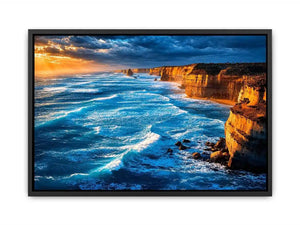 Dramatic coastal ocean canvas art for living room or beach house decor.