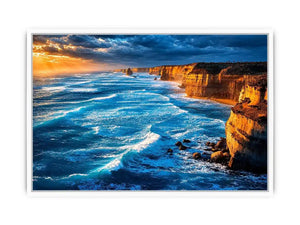 Dramatic coastal ocean canvas art for living room or beach house decor.