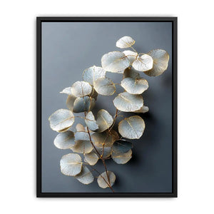White botanical leaf canvas art for serene modern living room decor.