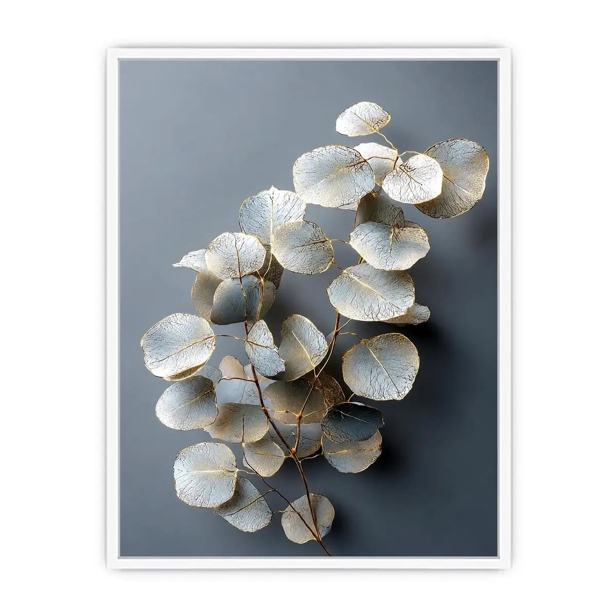 White botanical leaf canvas art for serene modern living room decor.