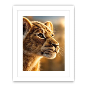 Young lion cub portrait canvas art for warm modern living room decor.